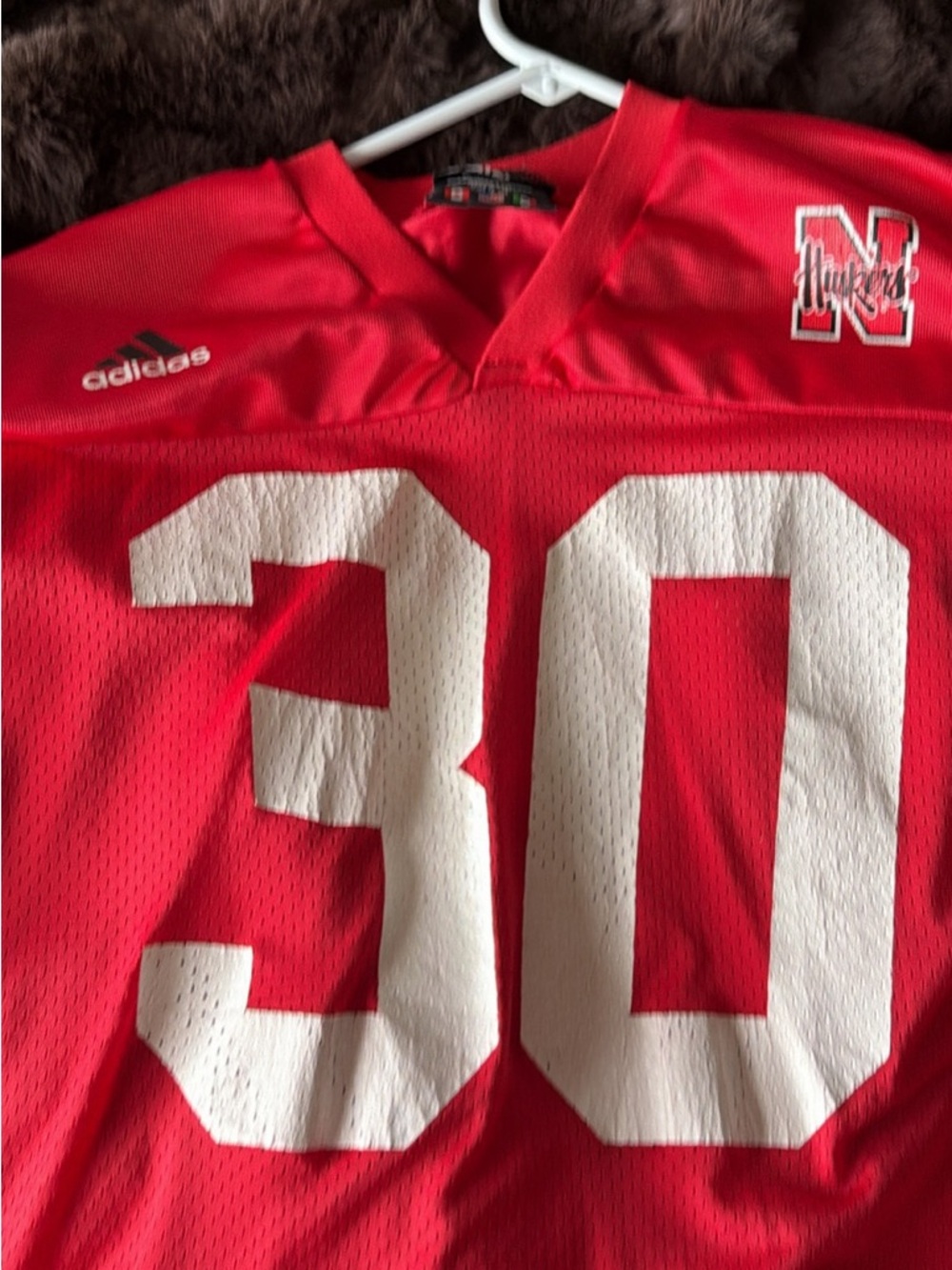 adidas Nebraska Cornhuskers Red and White Football Jersey #30